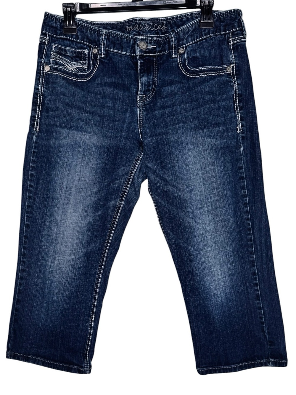 Maurices Women's Dark Blue Cropped Jeans Embroidered Pockets Size 9/10